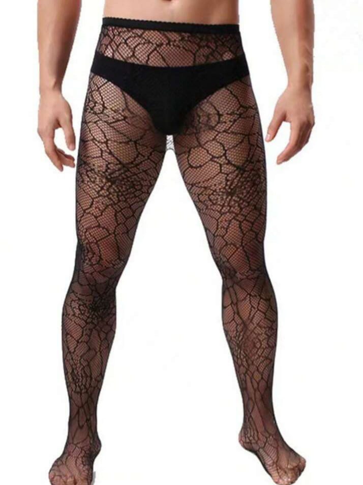 WILD-LOVE Helix Men's Sexy Hollow Out Pantyhose, Seductions Lingerie Fishnet Tights With Crotch Stockings